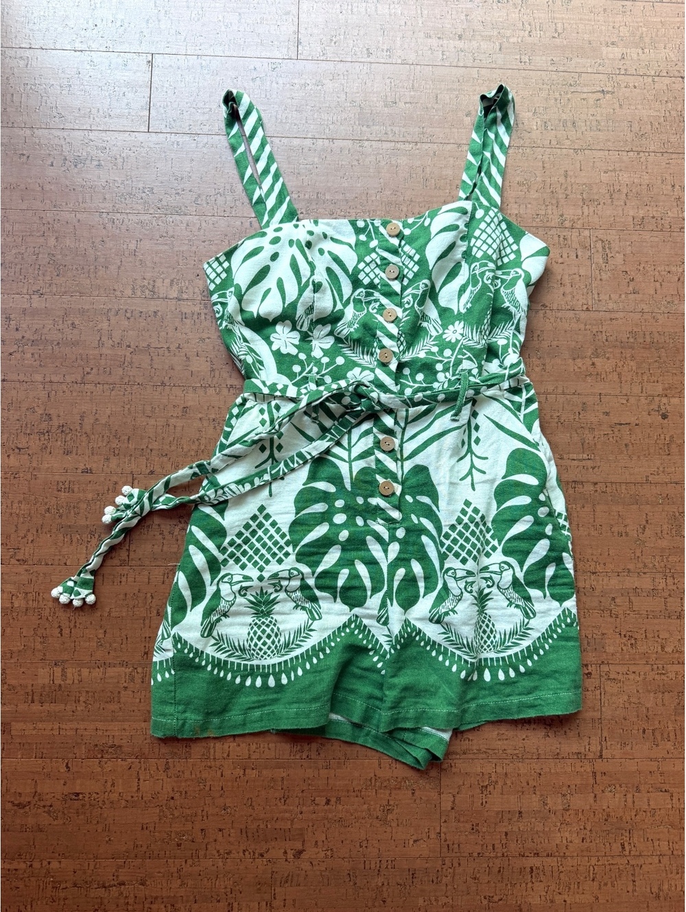 Rachel Zoe Tropical Toucan Linen Blend Romper Size 8 - Picture 2 of 7